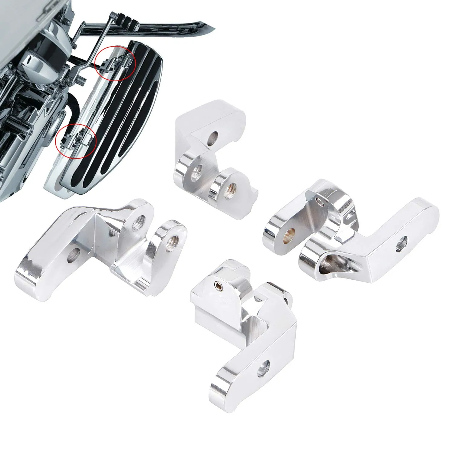 Chrome Driver Floorboard Relocation Brackets for Harley Touring 1997-2016, Chrome/Black Finish