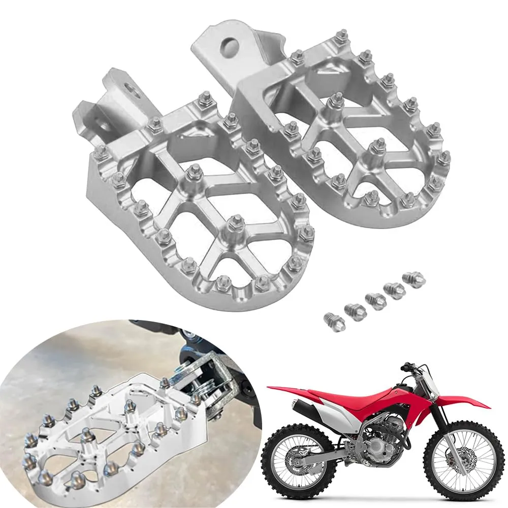 Dirt Bike Foot Pegs for CRF150F/CRF230F/CRF250F/XR150L/XR125L - Durable 7075 Aluminum Alloy, Silver