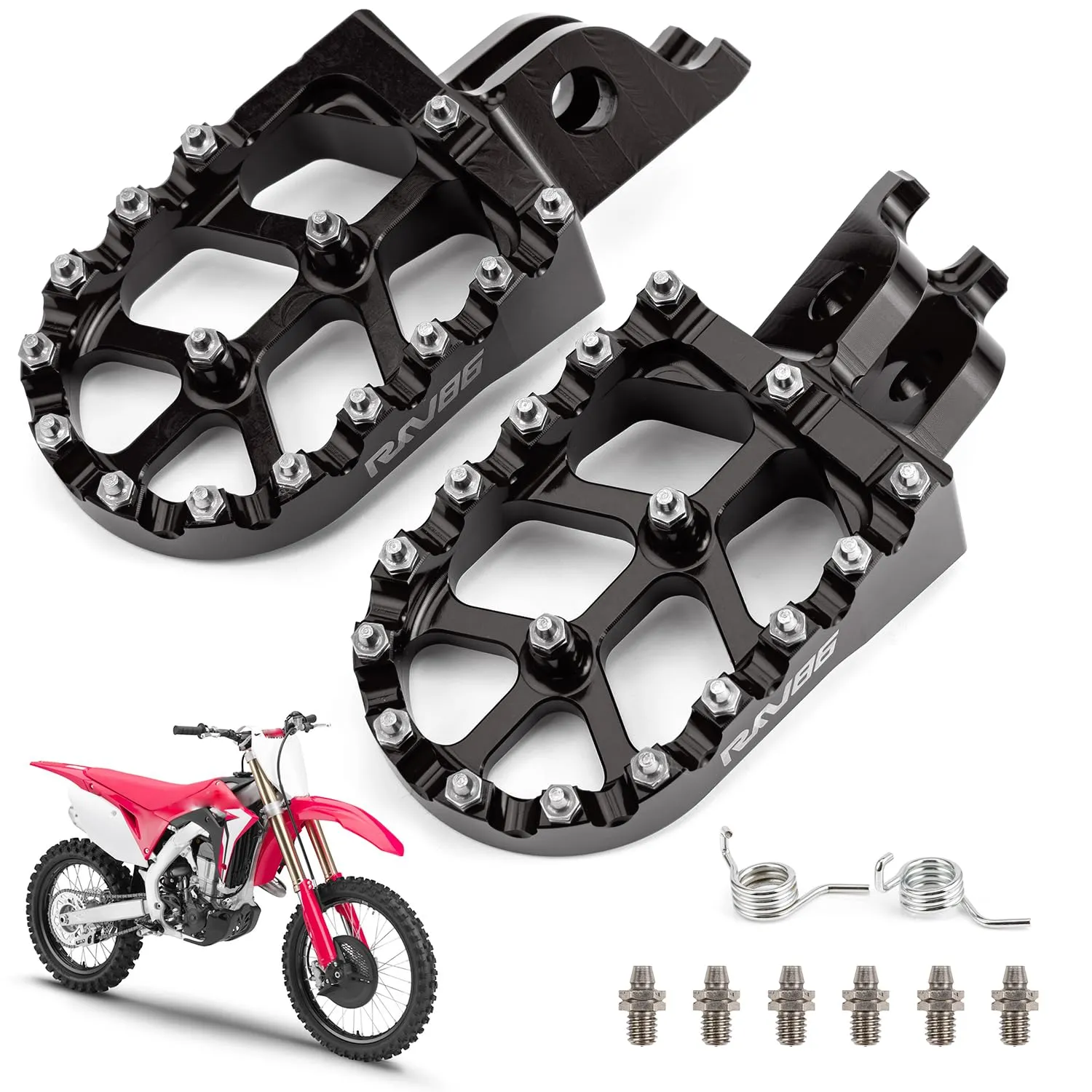 Foot Pegs with Springs for CR125/250, CRF150R/250R/250X/450R/450RX - CNC Aluminum Rest