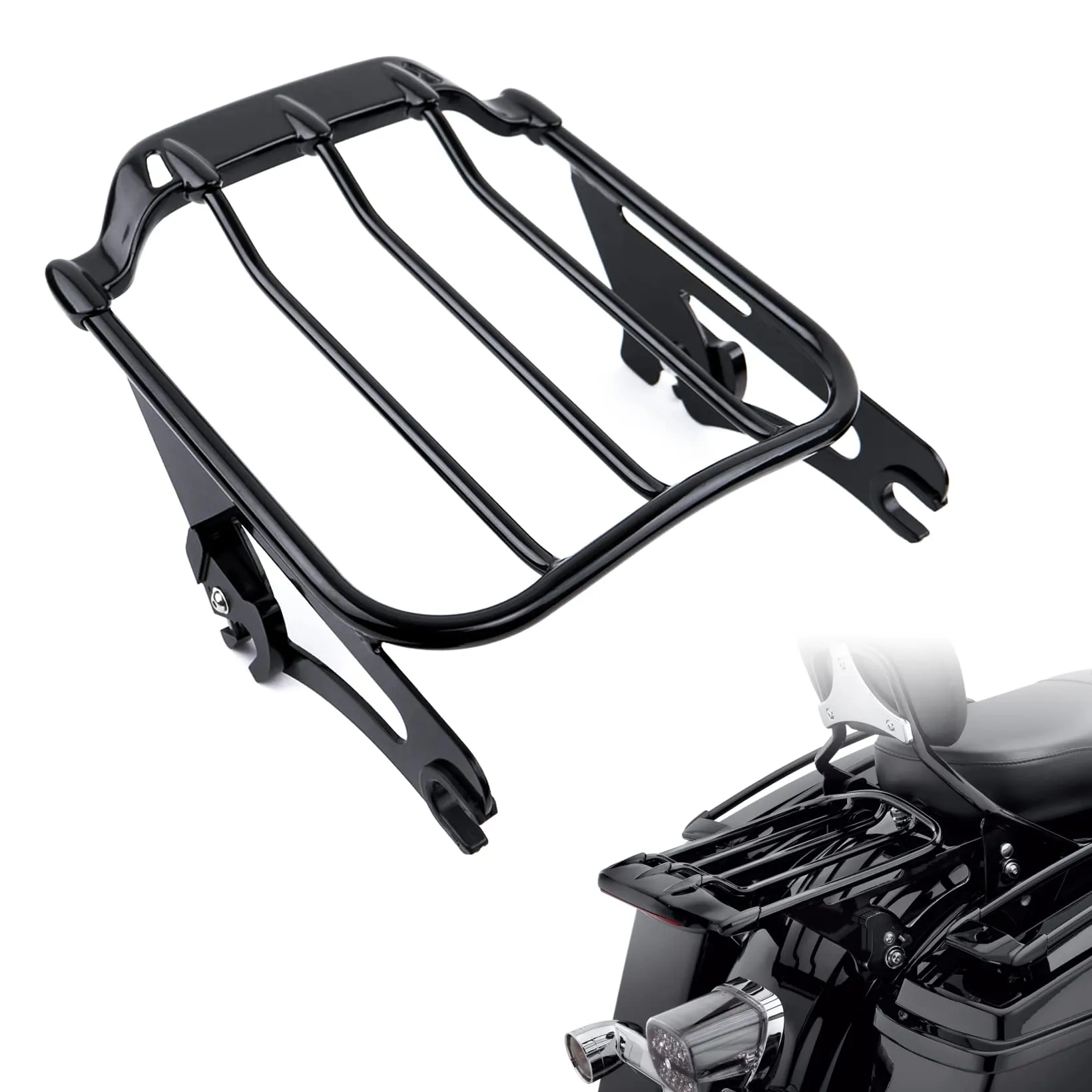 Glossy Black Two-Up Luggage Rack for Harley Davidson Touring 2009-2024 Models