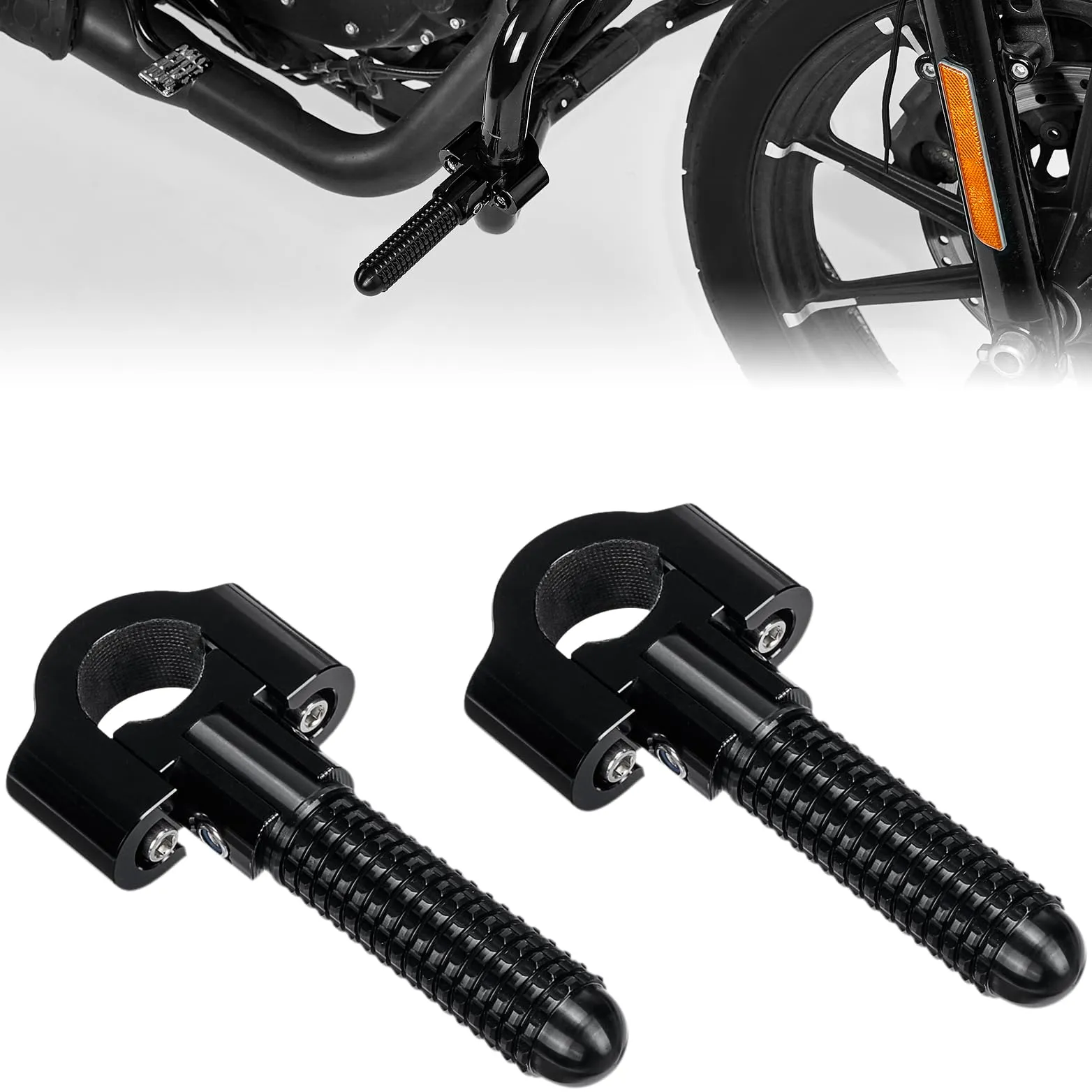 KEMIMOTO Universal Motorcycle Foot Pegs - CNC Aluminum, Foldable Highway Footpegs, Black