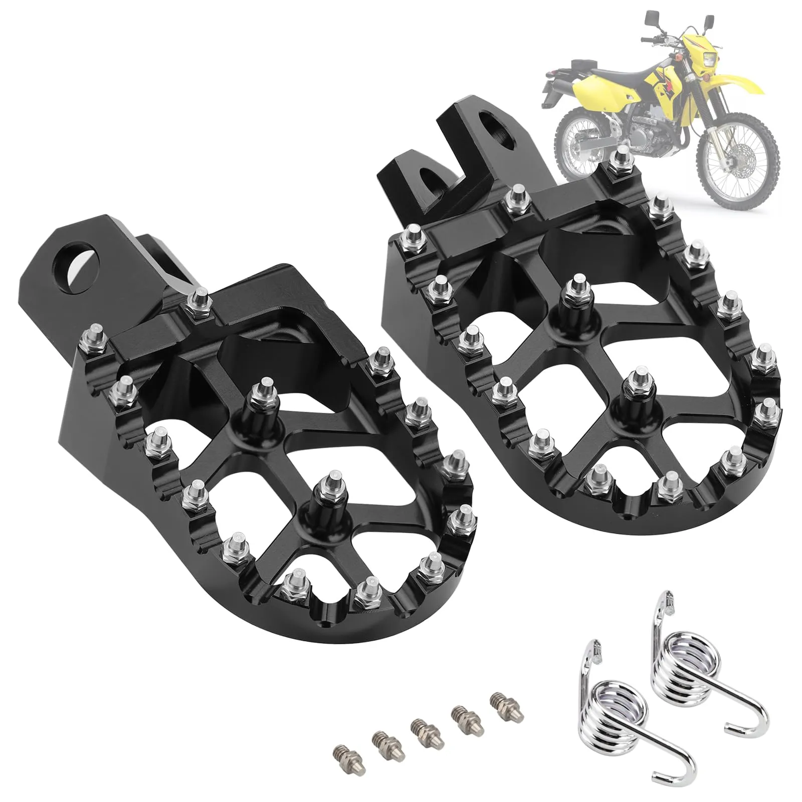 Motorcycle CNC Foot Pegs for DRZ400S/DRZ400SM/DRZ400E/RM125 Black, Durable CNC Machined Aluminum