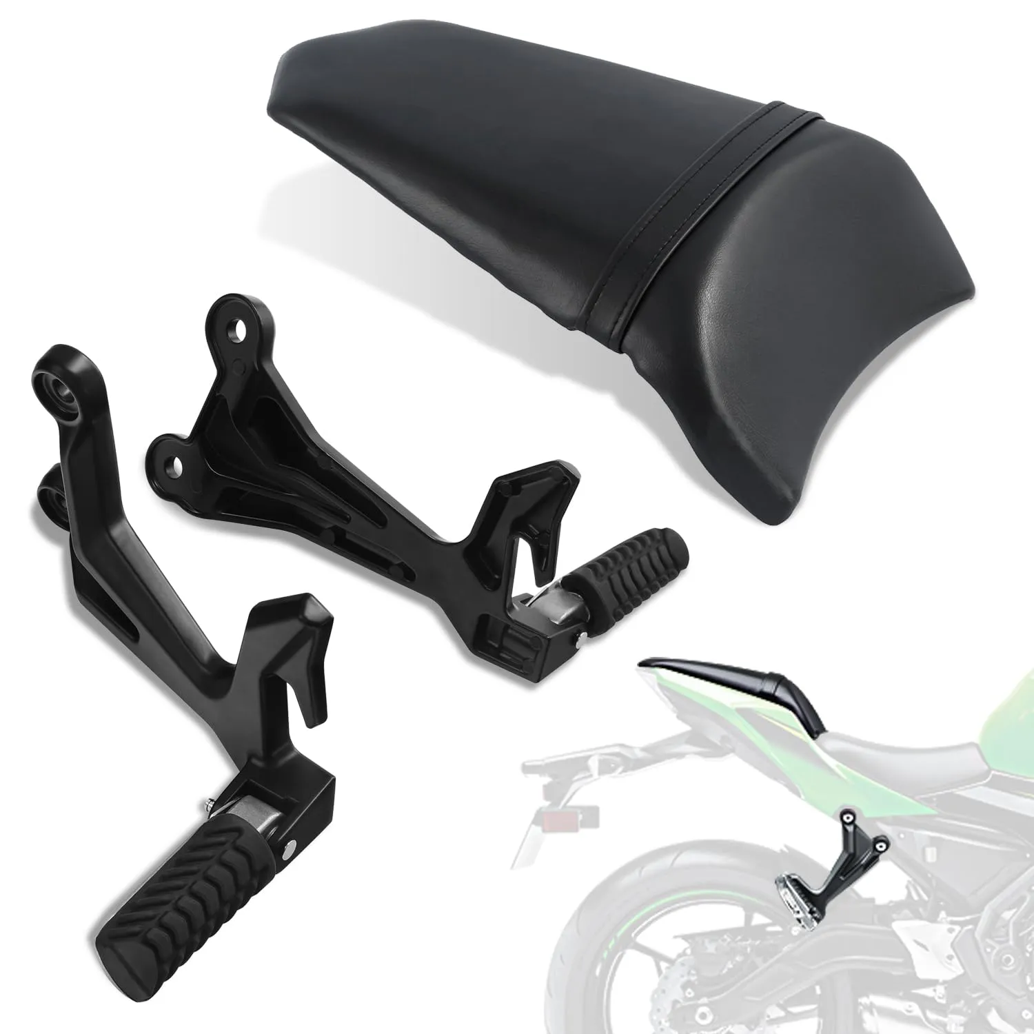 Rear Passenger Seat Cushion Footrests for Kawasaki Ninja 650 Z650 2017-2019, Black